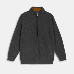 سترة برقبة عالية وسحاب باللون الرمادي الداكن للأولاد